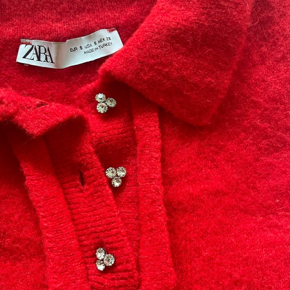 Fuzzy Red Collared Top with Crystal Buttons - Picture 4 of 4